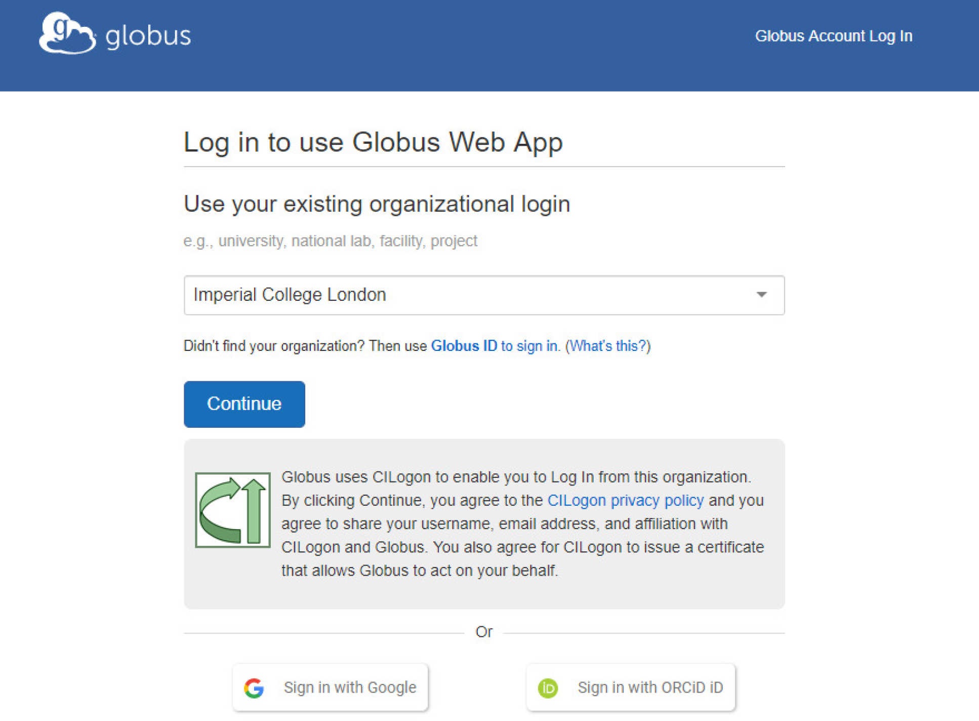 Globus Login Page